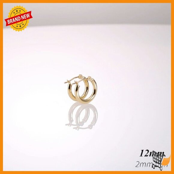 14k Gold Hoop Earrings 12mm Round Click Closure Sensitive Ears